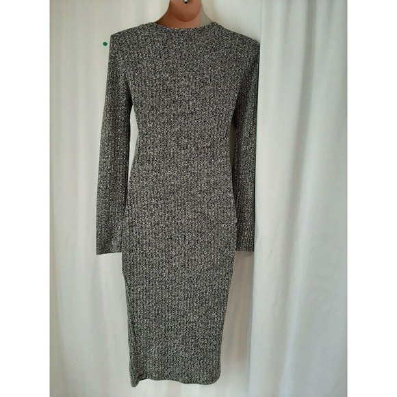 Almost Famous Gray Knit Sweater Dress Peep Hole Shawl Bolero Collar M - Picture 5 of 5